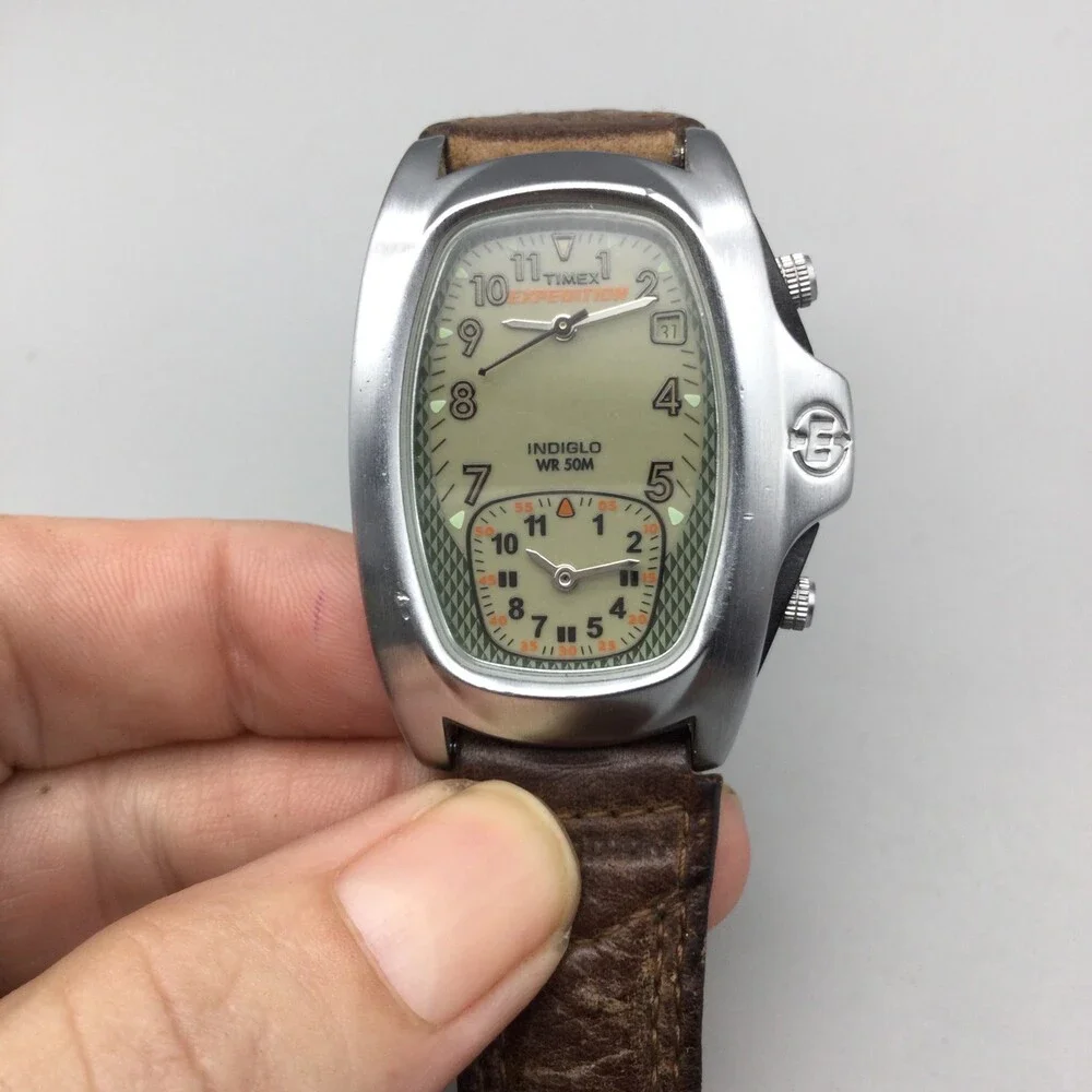 Timex Expedition Dual Time Watch Men 36mm Silver Tone BROKEN PARTS OR REPAIR - Picture 8 of 14